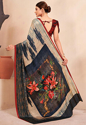 Digital Printed Crepe Silk Saree in Multicolor