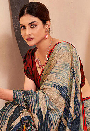 Digital Printed Crepe Silk Saree in Multicolor
