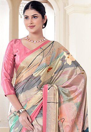Digital Printed Crepe Silk Saree in Multicolor