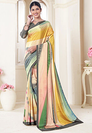 Digital Printed Crepe Silk Saree in Multicolor