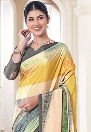 Digital Printed Crepe Silk Saree in Multicolor