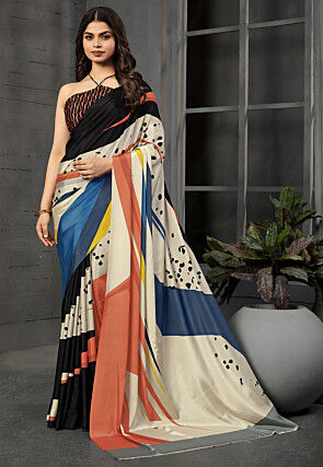 Digital Printed Crepe Silk Saree in Multicolor