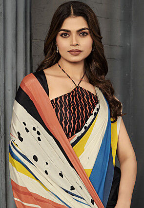 Digital Printed Crepe Silk Saree in Multicolor