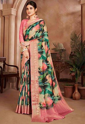Digital Printed Crepe Silk Saree in Multicolor