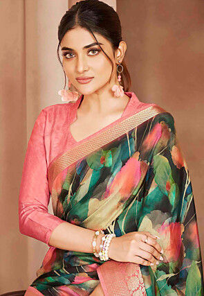 Digital Printed Crepe Silk Saree in Multicolor