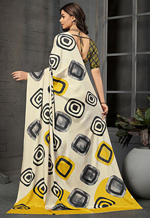 Half N Half Crepe Silk Saree in Off White and Black