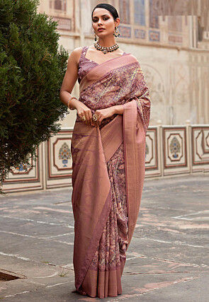Digital Printed Crepe Silk Saree in Old Rose