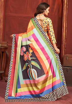Digital Printed Crepe Silk Saree in Orange