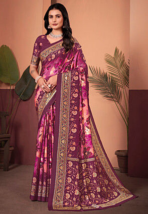 Digital Printed Crepe Silk Saree in Purple