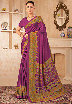 Digital Printed Crepe Silk Saree in Purple