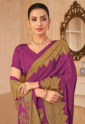 Digital Printed Crepe Silk Saree in Purple