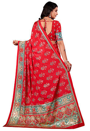 Digital Printed Crepe Silk Saree in Red