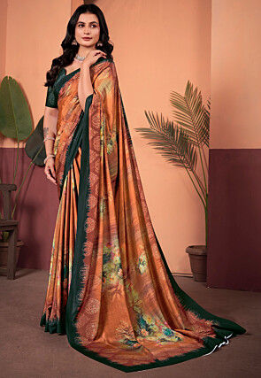 Digital Printed Crepe Silk Saree in Rust