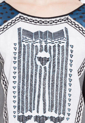 Digital Printed Crepe Straight Kurta in Black and White