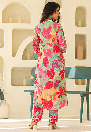 Digital Printed Crepe Straight Kurta Set in Multicolor