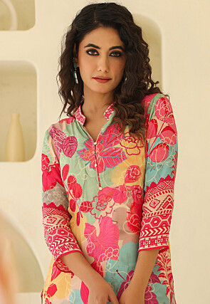 Digital Printed Crepe Straight Kurta Set in Multicolor