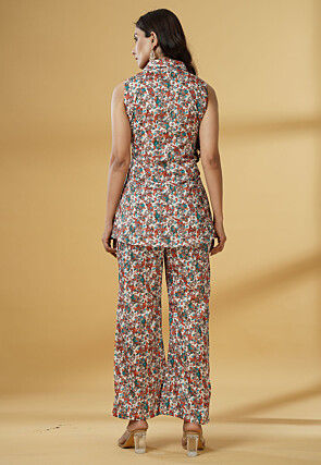 Digital Printed Crepe Straight Top Set in Multicolor