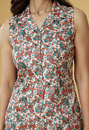 Digital Printed Crepe Straight Top Set in Multicolor