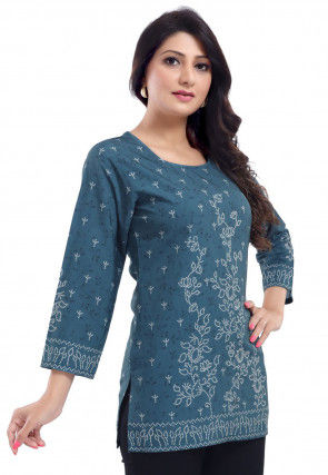 Digital Printed Crepe Top in Blue