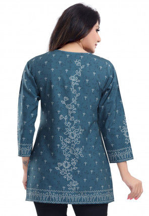 Digital Printed Crepe Top in Blue