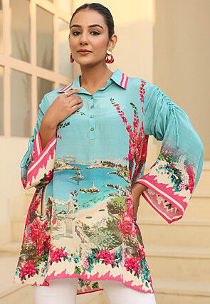 Digital Printed Crepe Top in Blue