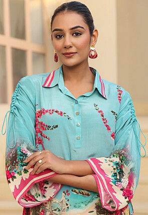 Digital Printed Crepe Top in Blue