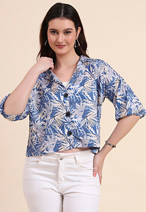 Digital Printed Crepe Top in Blue