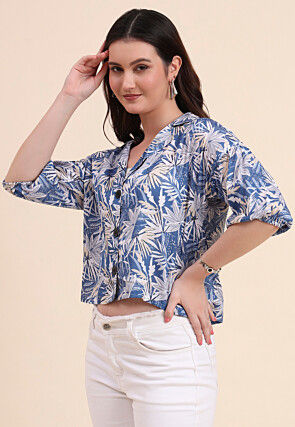 Digital Printed Crepe Top in Blue