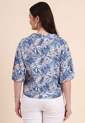 Digital Printed Crepe Top in Blue