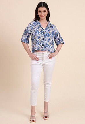 Digital Printed Crepe Top in Blue