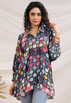 Digital Printed Crepe Top in Dark Blue