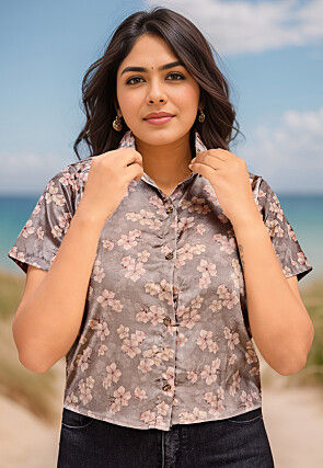 Digital Printed Crepe Top in Fawn