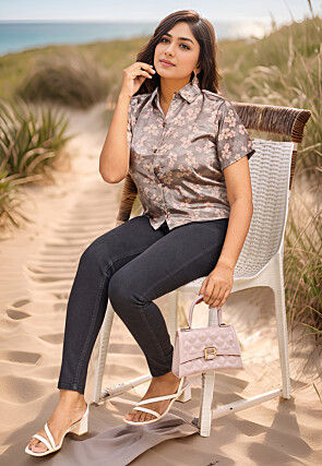 Digital Printed Crepe Top in Fawn