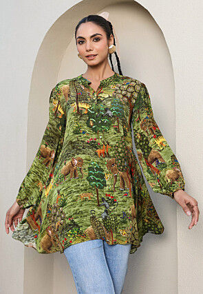 Digital Printed Crepe Top in Green