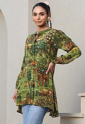 Digital Printed Crepe Top in Green