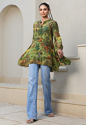 Digital Printed Crepe Top in Green