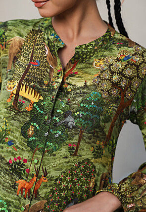 Digital Printed Crepe Top in Green