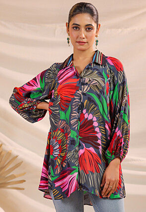 Digital Printed Crepe Top in Grey