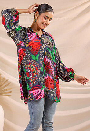 Digital Printed Crepe Top in Grey