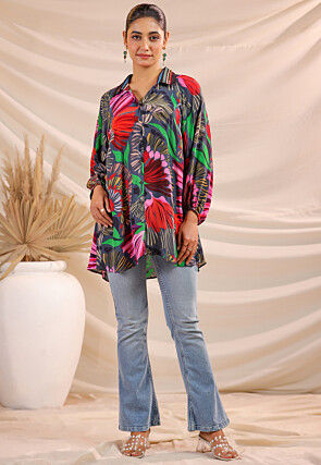 Digital Printed Crepe Top in Grey