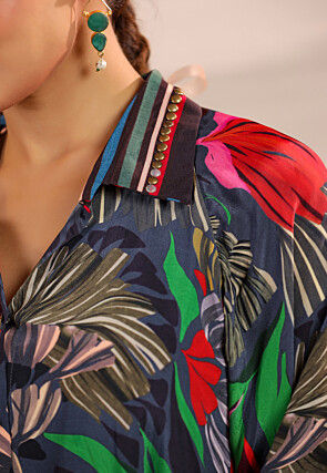 Digital Printed Crepe Top in Grey