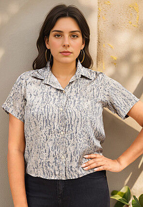 Digital Printed Crepe Top in Light Grey