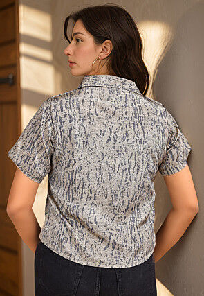 Digital Printed Crepe Top in Light Grey