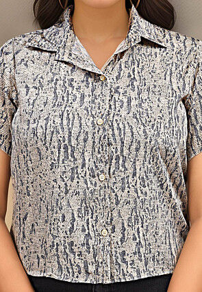 Digital Printed Crepe Top in Light Grey