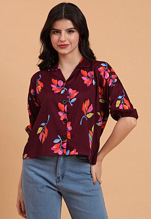Digital Printed Crepe Top in Maroon