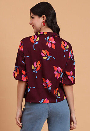 Digital Printed Crepe Top in Maroon
