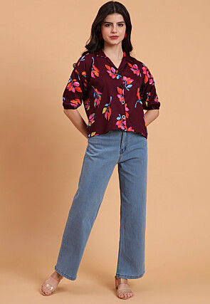 Digital Printed Crepe Top in Maroon