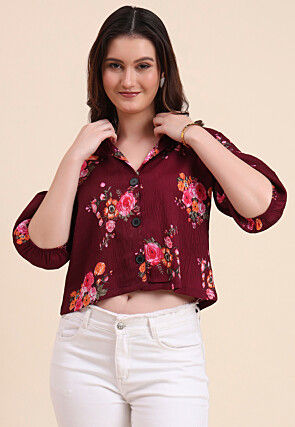 Digital Printed Crepe Top in Maroon