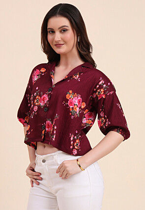 Digital Printed Crepe Top in Maroon