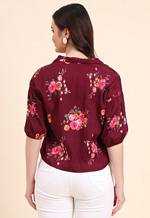 Digital Printed Crepe Top in Maroon
